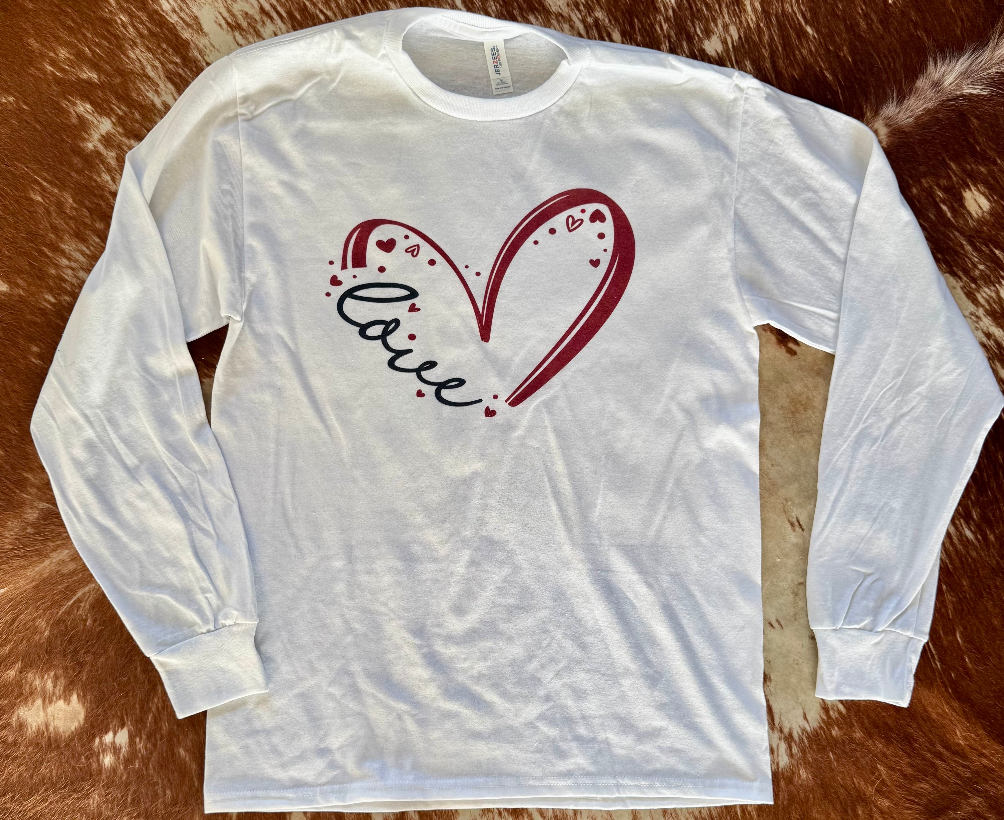 White love heart long sleeve top