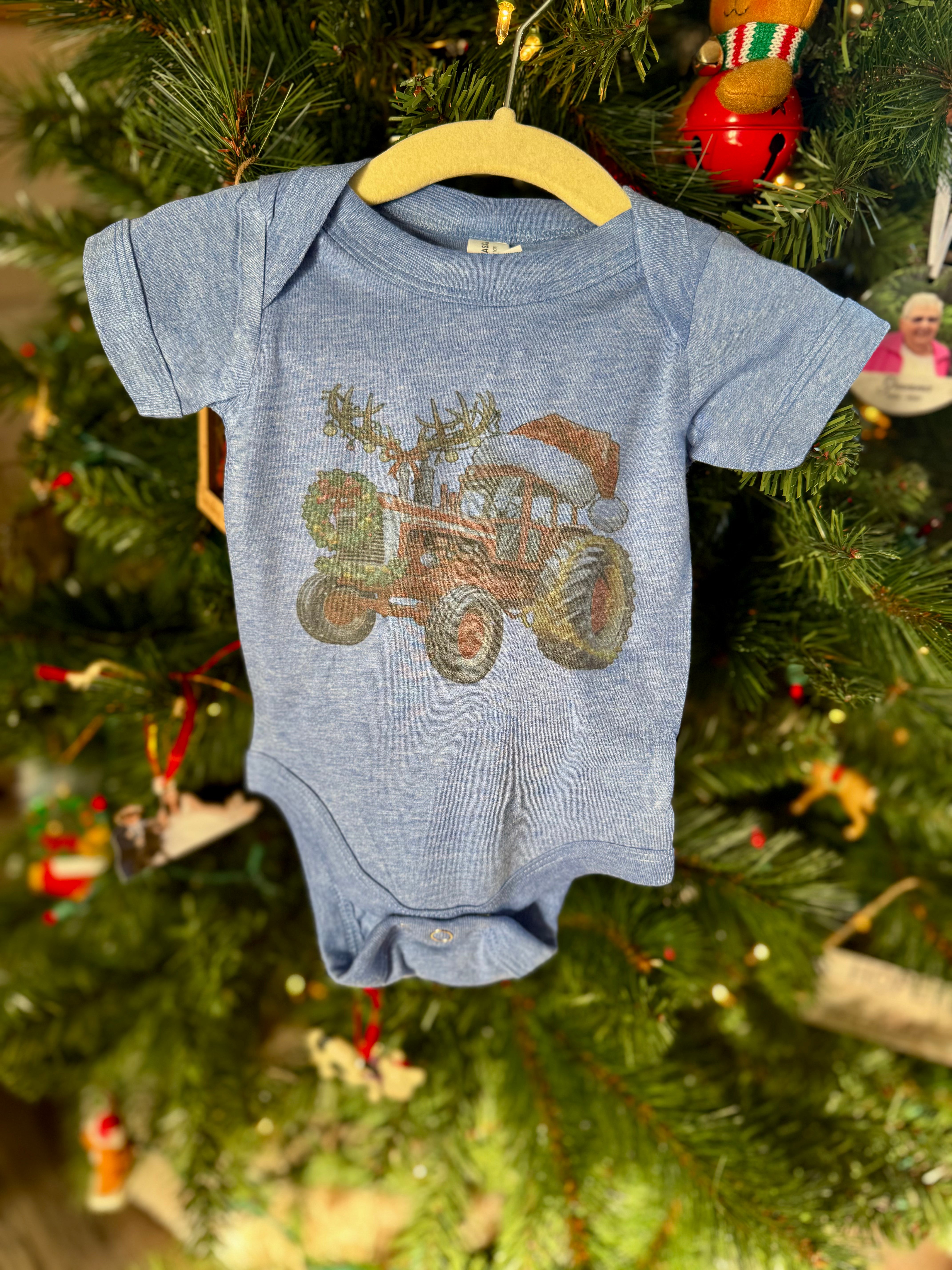 Kids Blue Christmas Tractor Graphic Tee