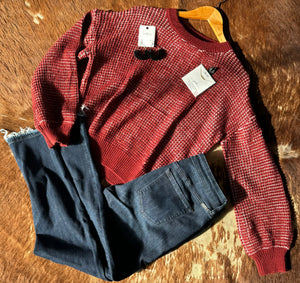 Red cozy long sleeve sweater
