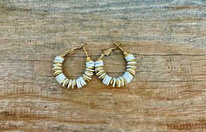 Gold & White Clay Beaded Hoop Earrings