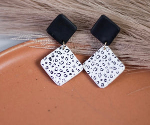 White & Black Cheetah Square Dangle Earrings