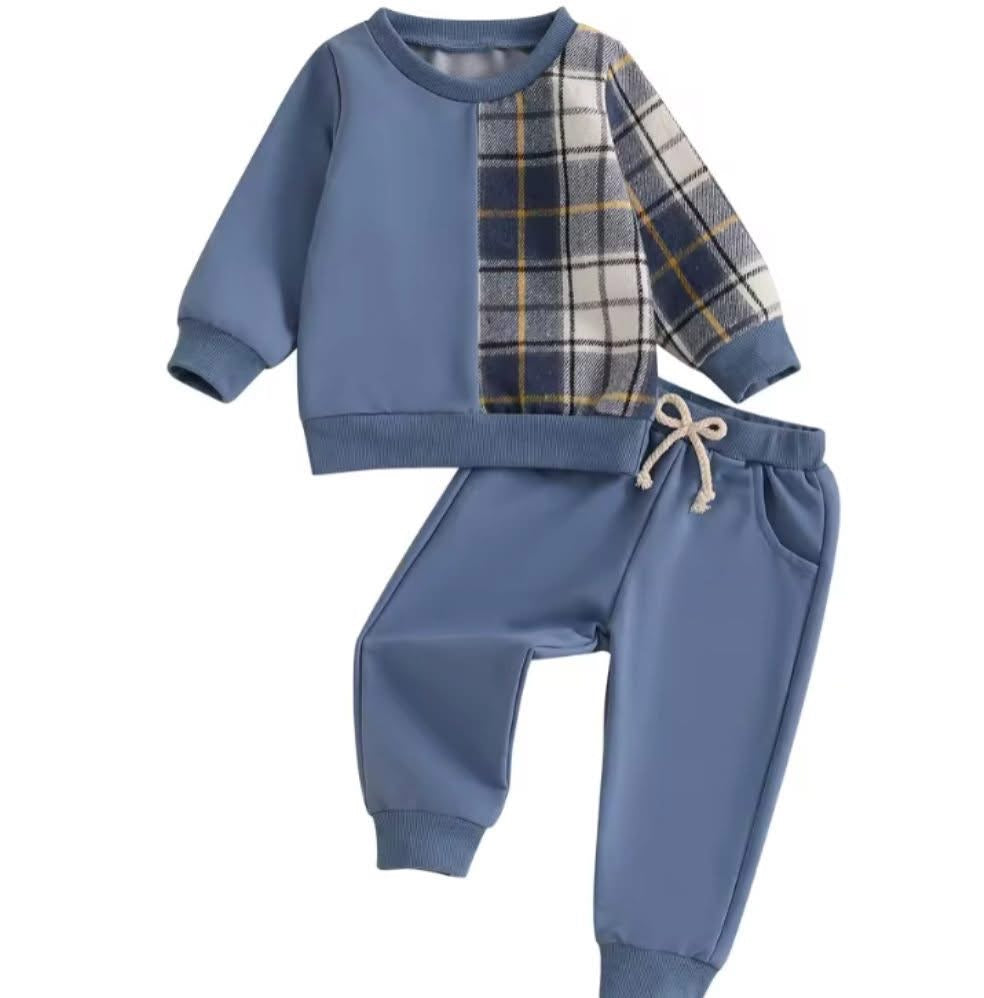 Blue/Plaid Kids Patchwork Lounge Set