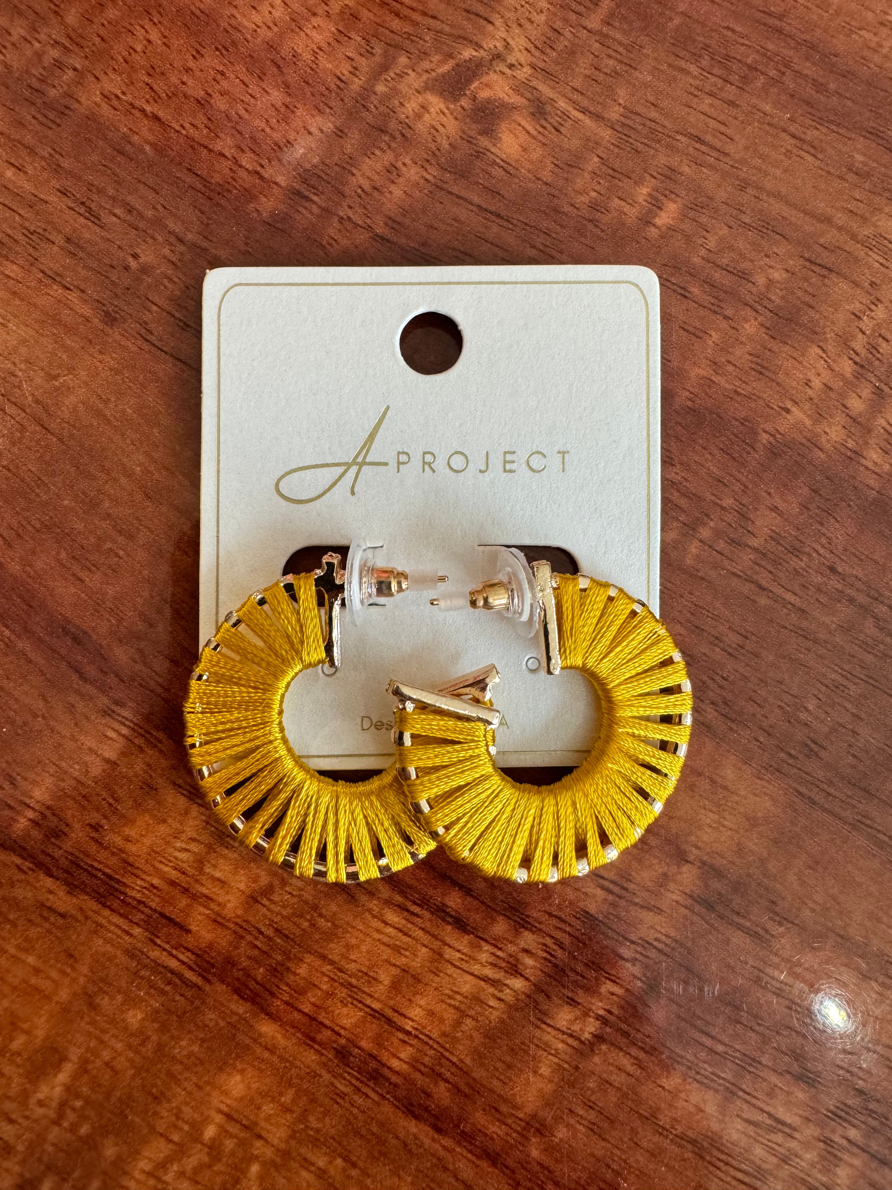 Mustard Thread Wrap Hoop Earrings