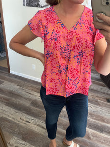 Pink leopard print v neck top