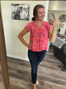 Pink leopard print v neck top