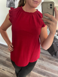 Red ruffled ribbed sleeveless top