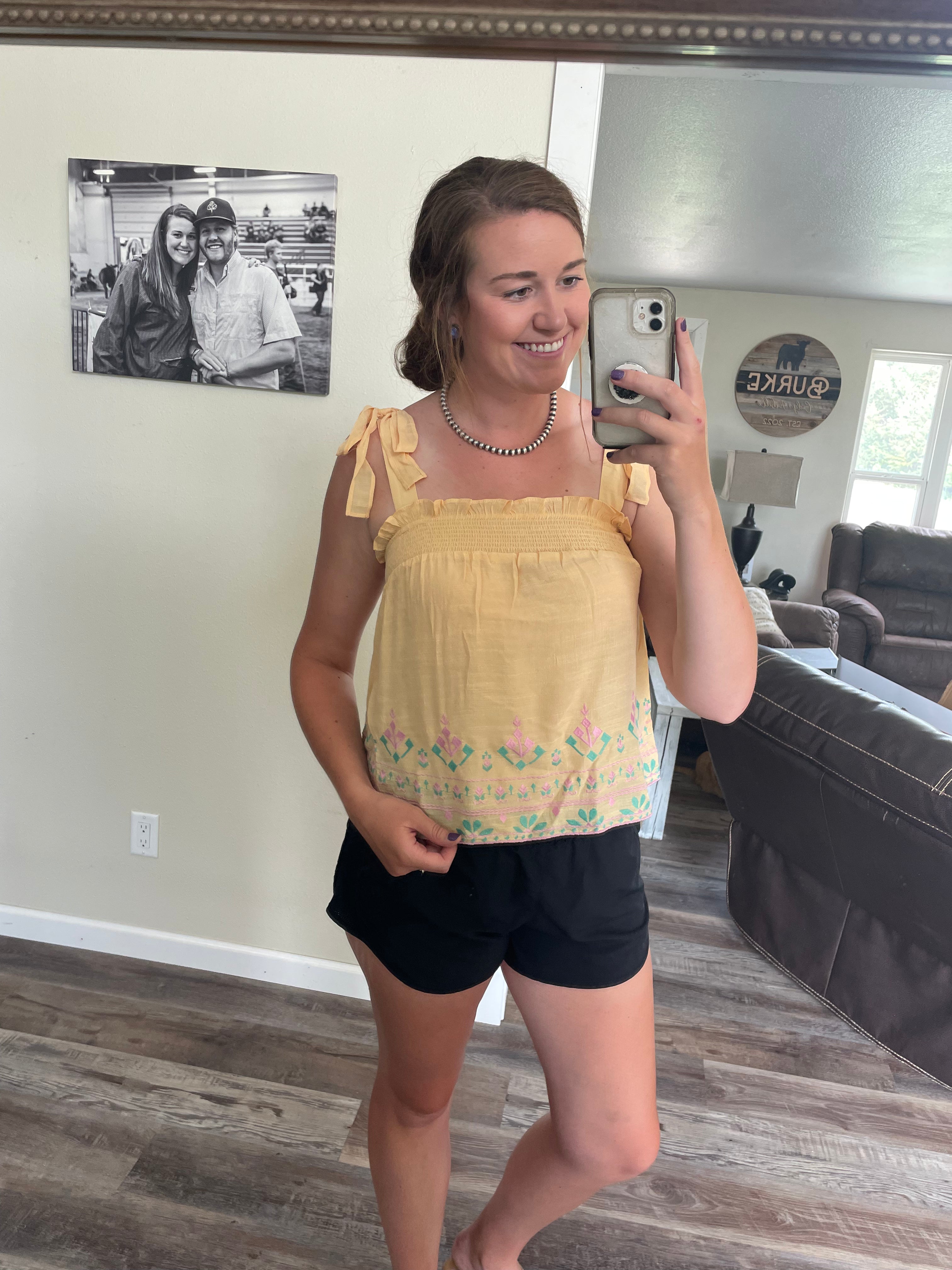 Yellow smock embroidered top