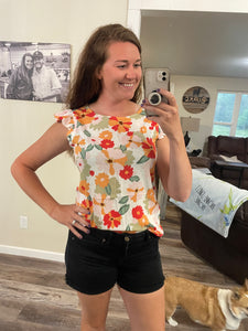 Floral print ruffle sleeve top