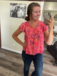 Pink leopard print v neck top