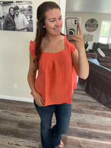 Coral smock sleeveless ruffle top