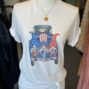White gnome 4th of July tee