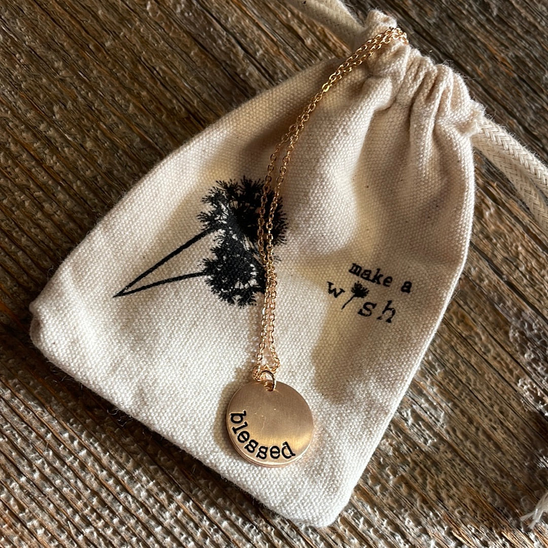 Blessed gold disc pendant necklace