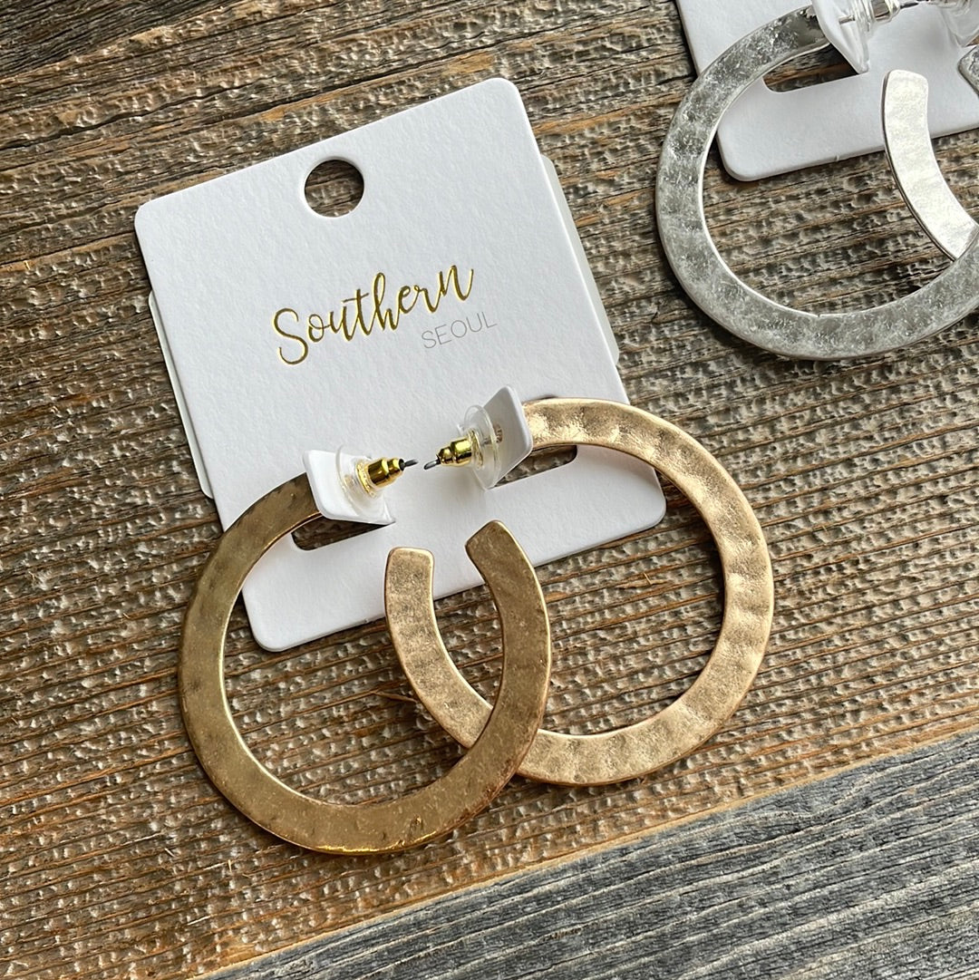 Hammered c hoop earrings