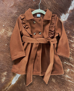 Elegant Toddler Ruffled Corduroy Trench Coat Brown