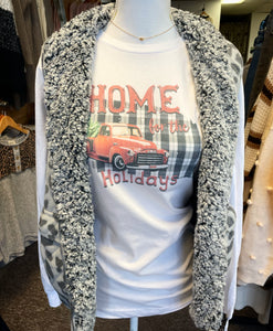 Home for the holidays plaid truck tee